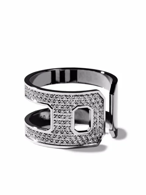 AS29 18kt black gold DNA pave diamond open ring