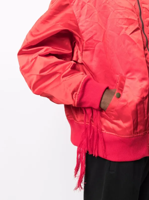 red nylon bomber jacket