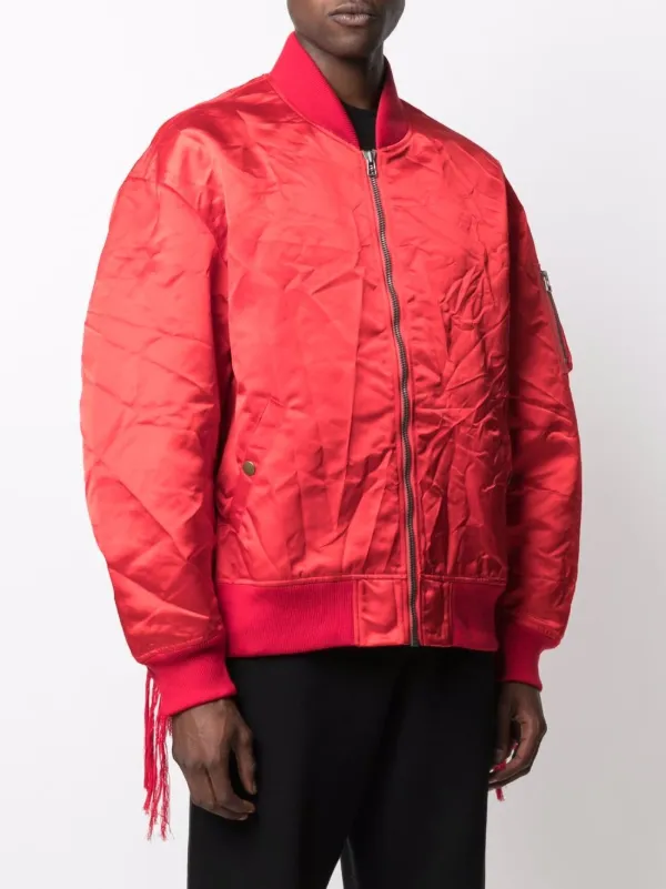red nylon bomber jacket