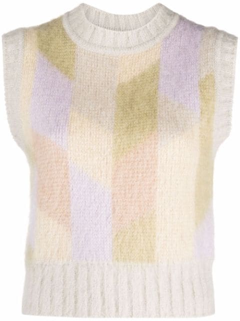 SANDRO sleeveless colour-block knitted top