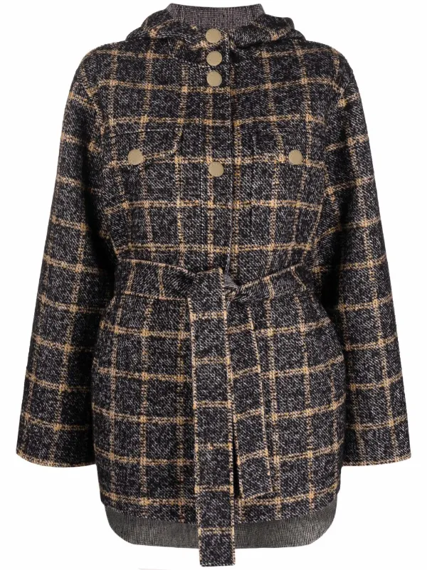 checked hooded coat