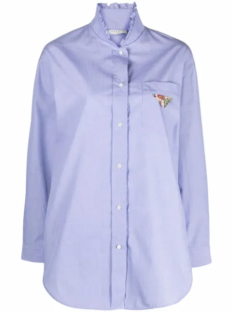 SANDRO blue ruffle-detail long-sleeve shirt for women | SFPCM00484 ...