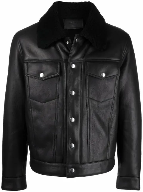 sandro leather trucker jacket