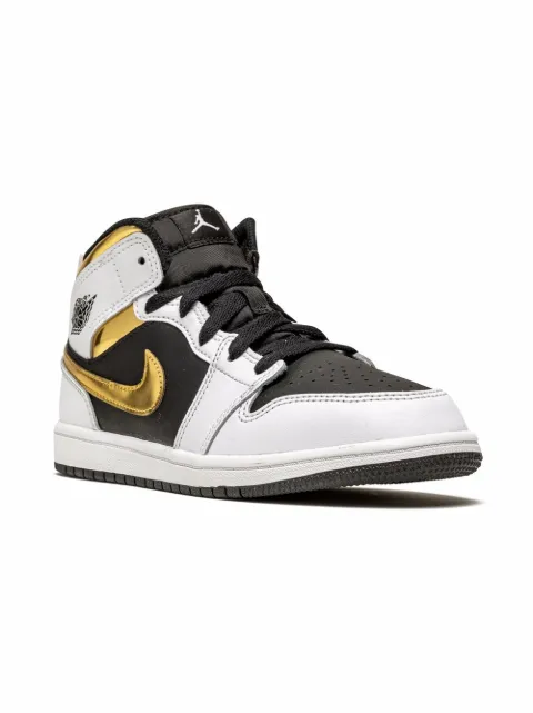 Jordan Kids Jordan 1 Mid "White/Gold" sneakers