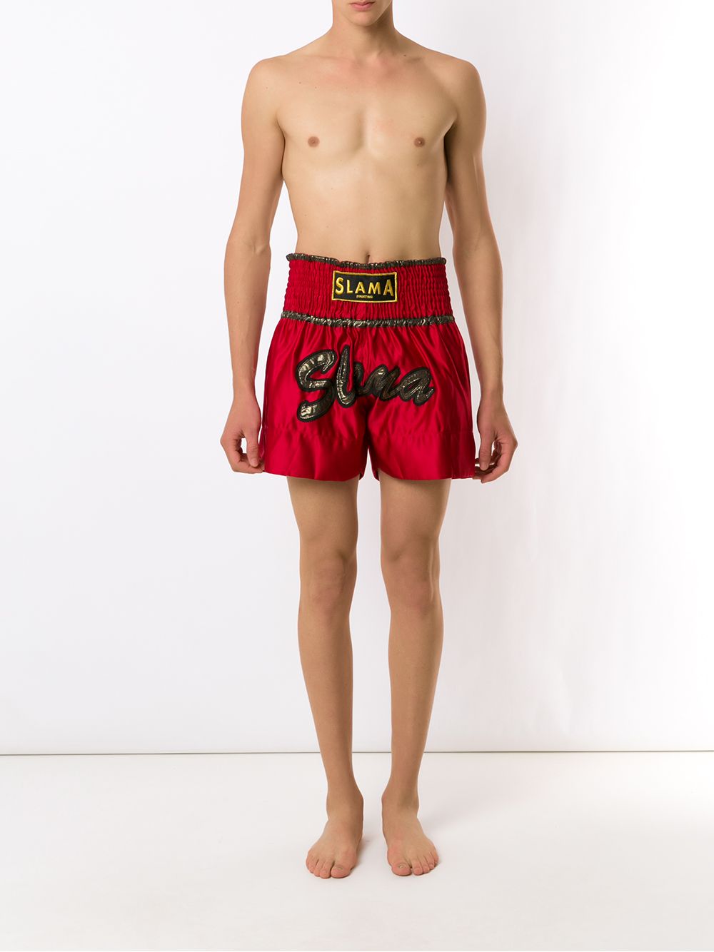 Shop Amir Slama Embroidered Luta Shorts In Red