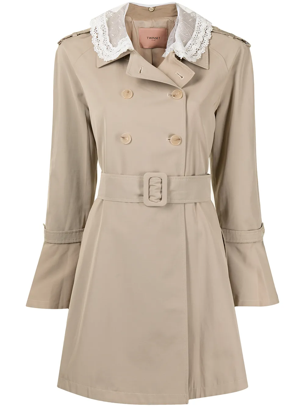 

TWINSET lace-collar trench coat - Brown