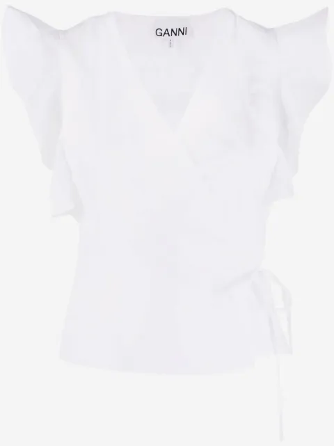 GANNI ruffled-sleeve wrap top