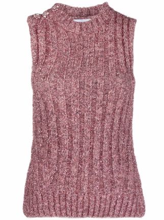 GANNI Metallic Knit Ribbed Vest Top - Farfetch