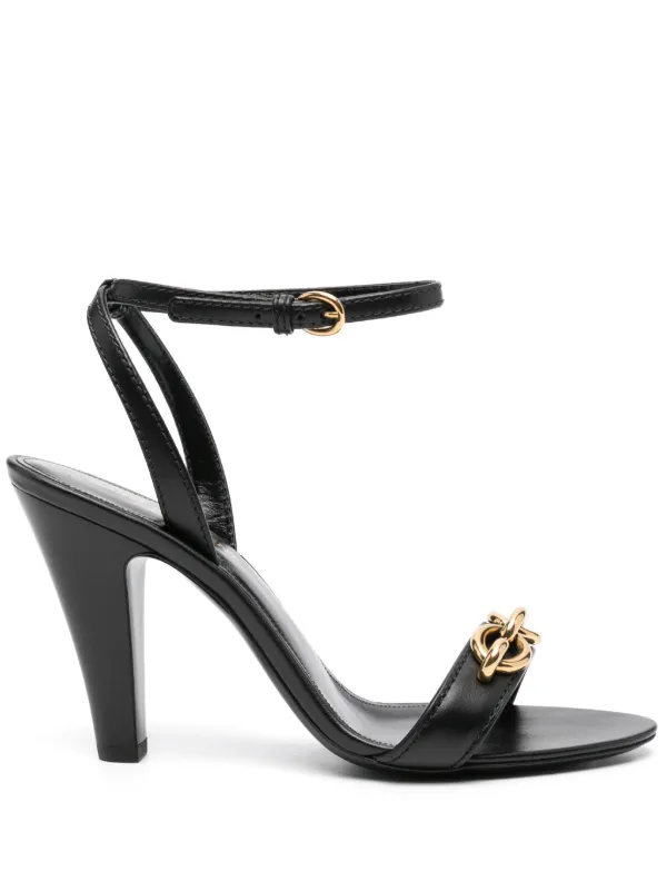 サンダル・ミュール Saint Laurent Women's Black Satin Sandals Saint Laurent New Nuit 110 Crystal-embellished Satin Sandals