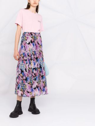 floral-print pleated midi skirt展示图