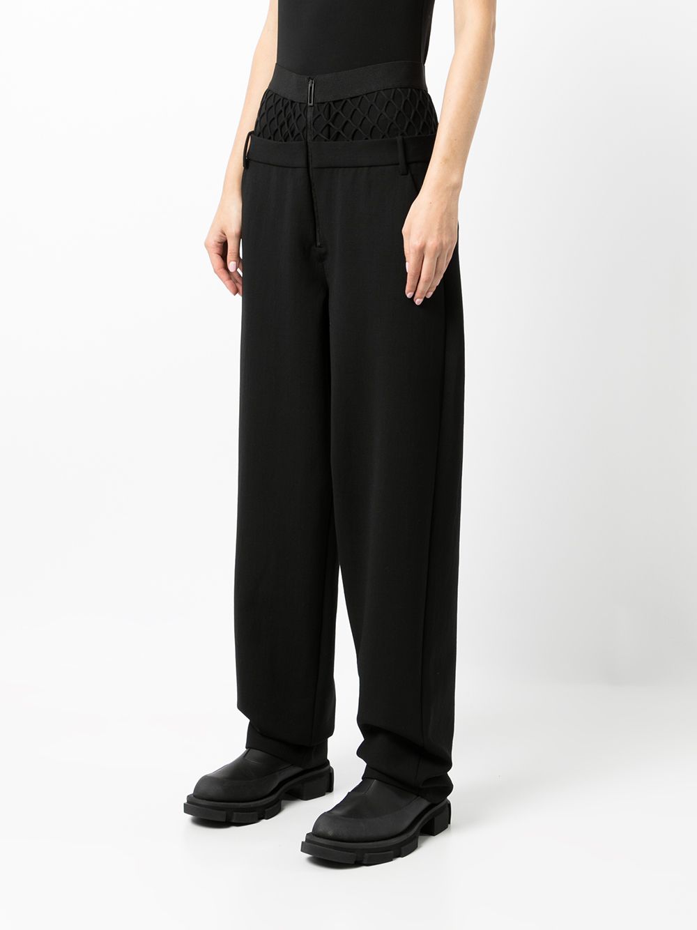 Shop Dion Lee Fishnet-panel Straight-leg Trousers In Black