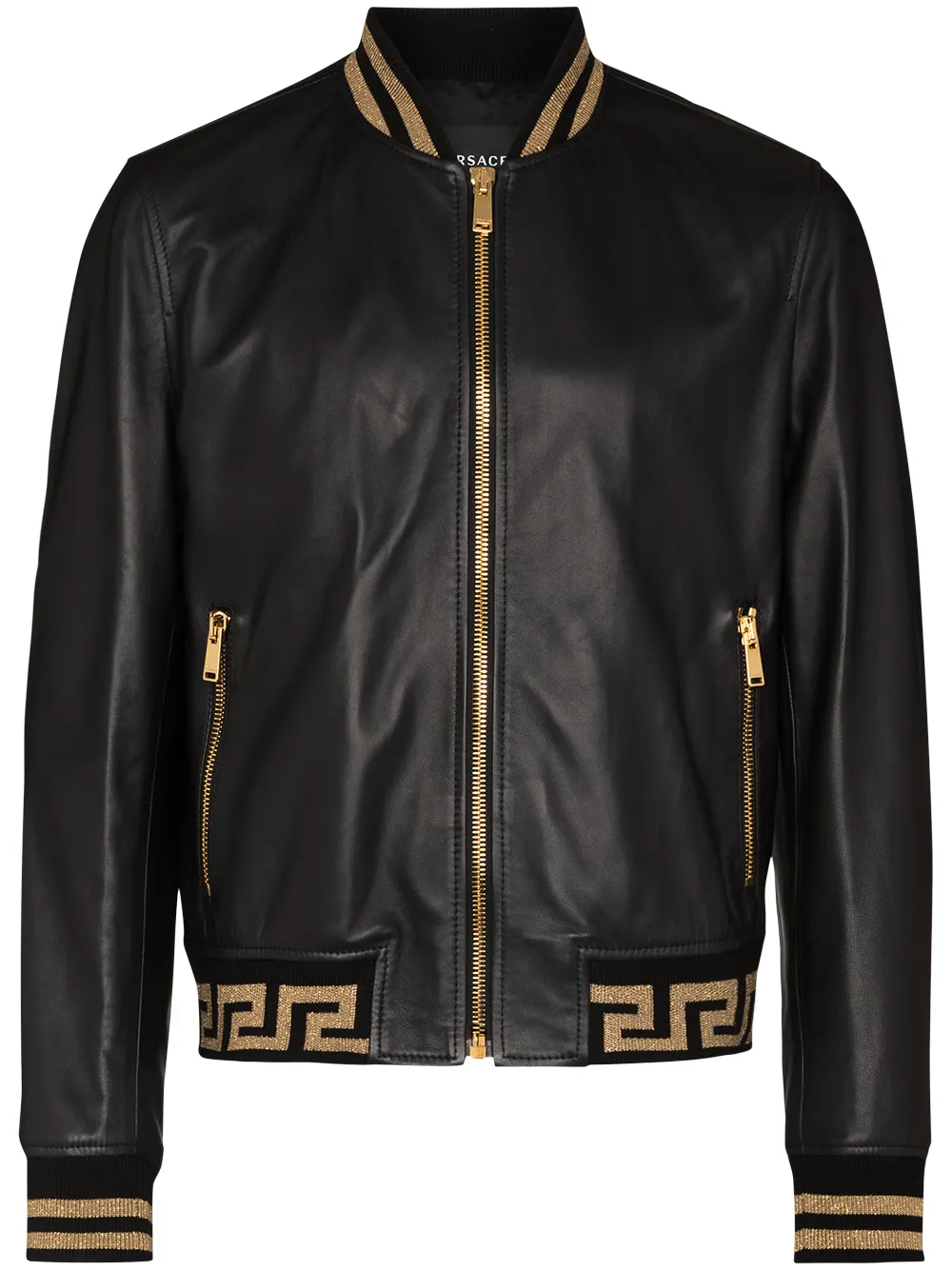 Image 1 of Versace Grecca Border leather bomber jacket