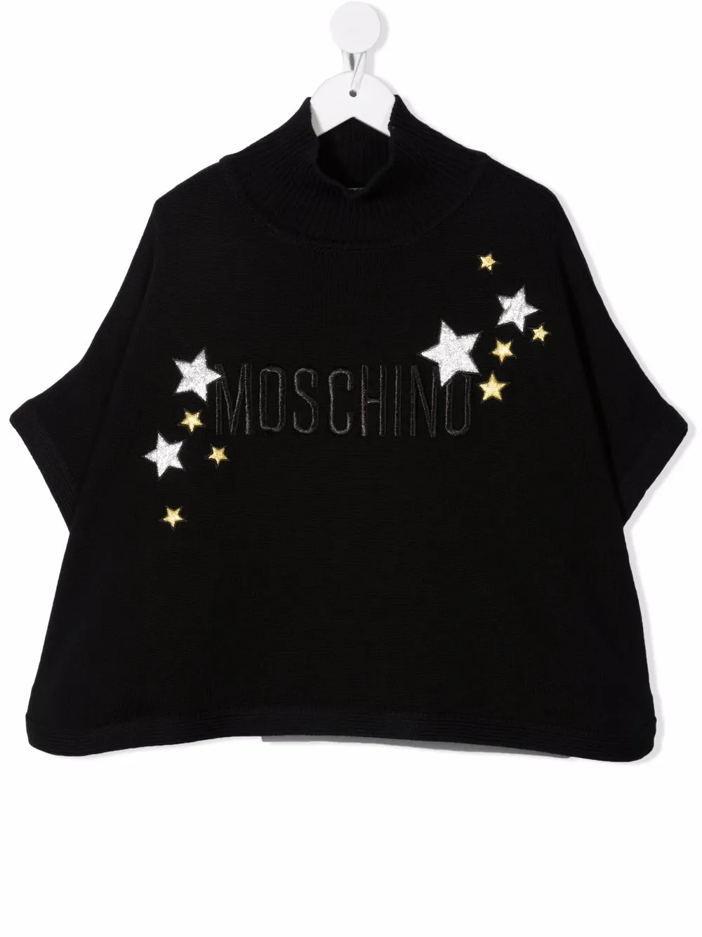 

Moschino Kids logo-embroidery ribbed-trim cape - Black