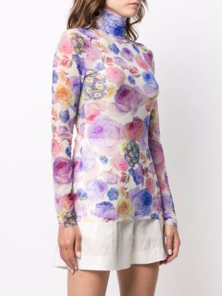 semi-sheer floral-print top展示图