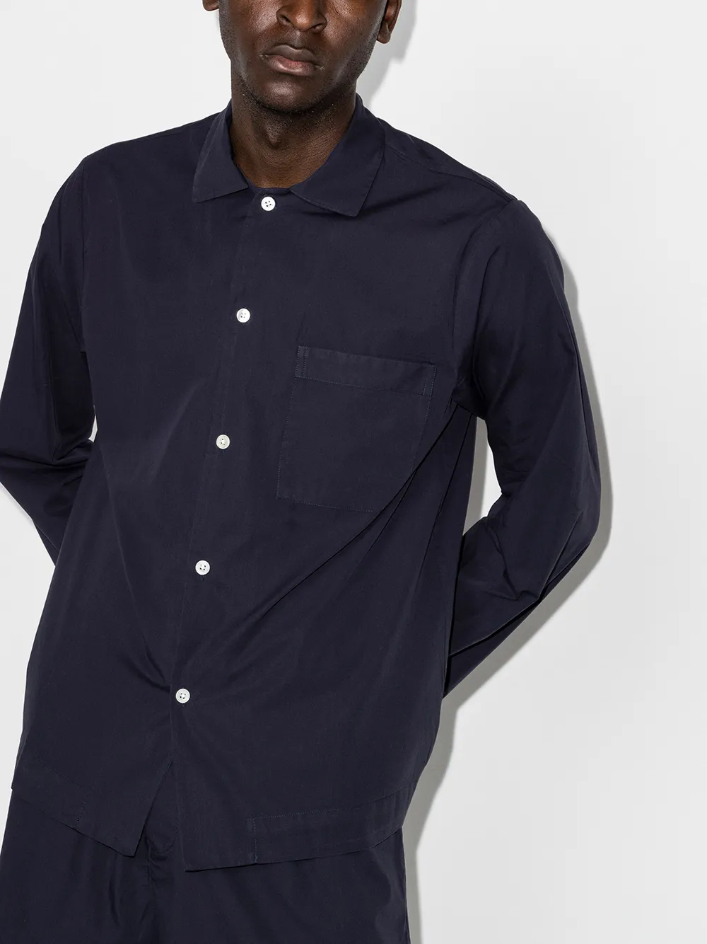 TEKLA long sleeve Poplin Pajama Shirt Blue FARFETCH UK