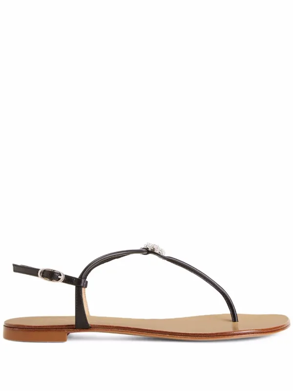 Giuseppe Zanotti Hollie Crystal Leather Flip Flops - Farfetch