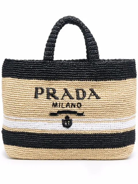 prada small logo raffia tote