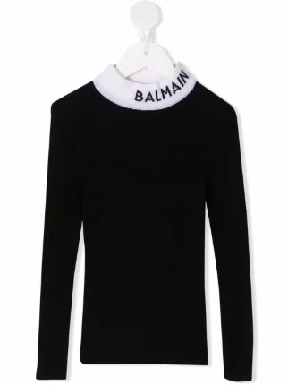 Balmain Kids black intarsia-knit logo 