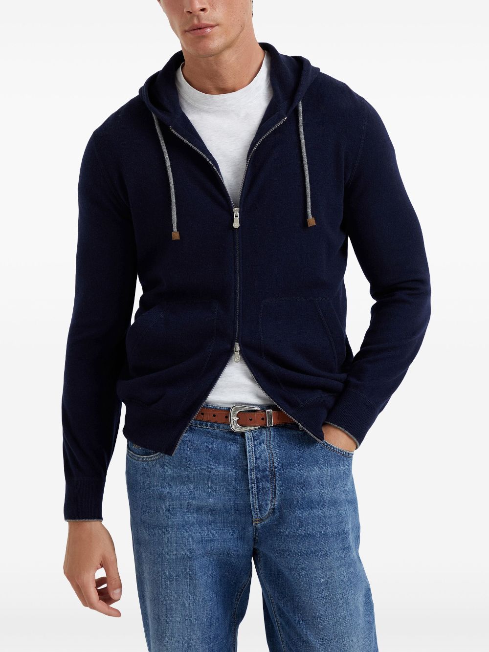 Brunello Cucinelli drawstring zipped cashmere hoodie Men