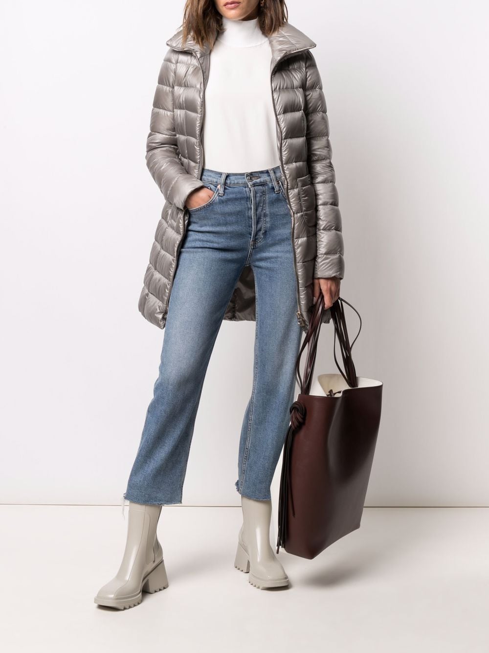 Shop Herno Quitled Zipped Coat In Grey