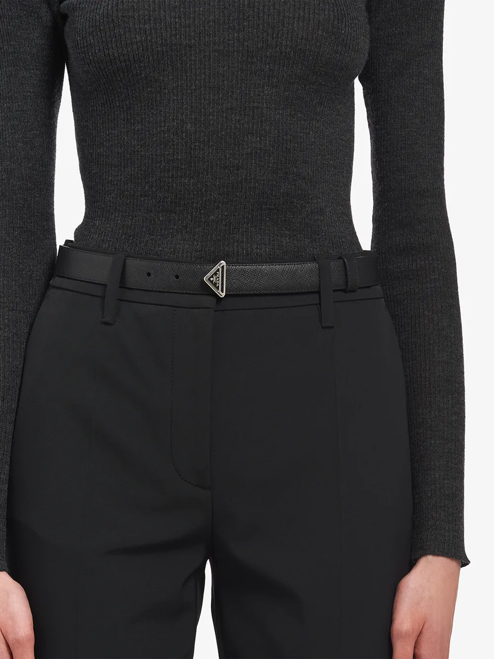 Prada Saffiano Adjustble Belt In Schwarz