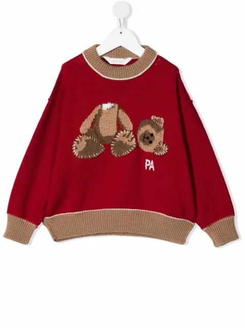 Palm Angels Kids teddy bear-motif intarsia-knit jumper 