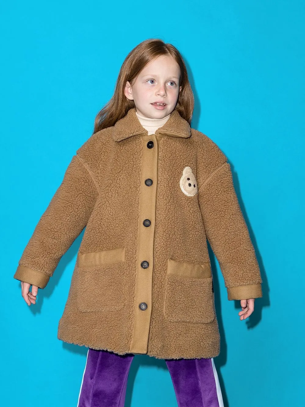 Palm Angels Teddy Puffer Coat W/ Bear Patch In 褐色