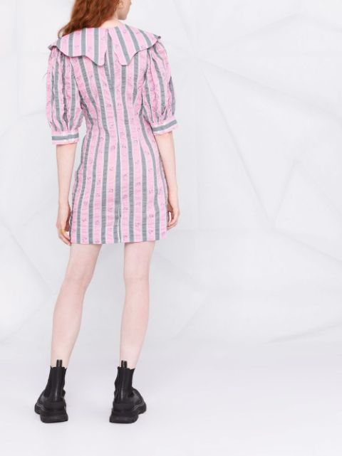 GANNI Floral Striped Seersucker Dress - Farfetch