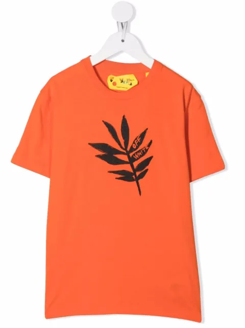 Off-White Kids Camiseta de algodão com estampa de folha 