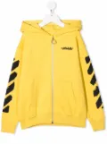 Off-White Kids Script-logo Diag-print hoodie - Yellow