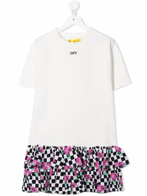 Off-White Kids robe volantée à mélanges d'imprimés 