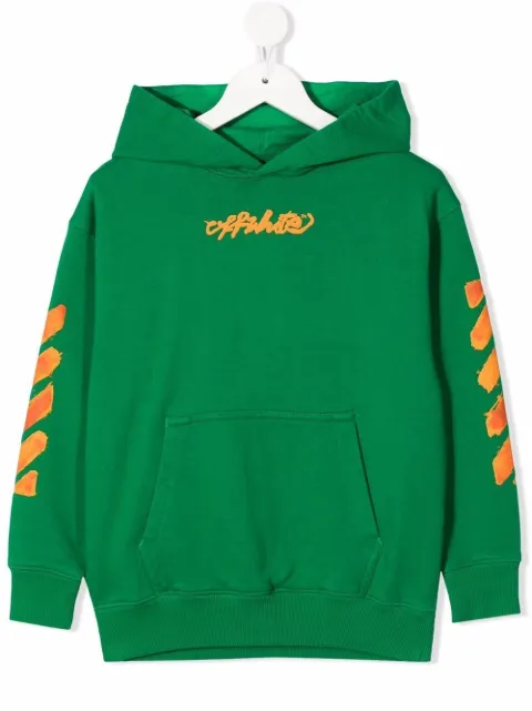 Off-White Kids OFF SCRIPT LOGO HOODIE GREEN ORANGE