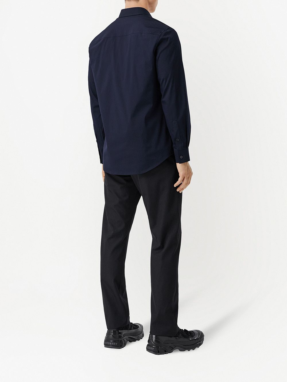 Monogram Motif Technical Cotton Shirt in Navy - Men