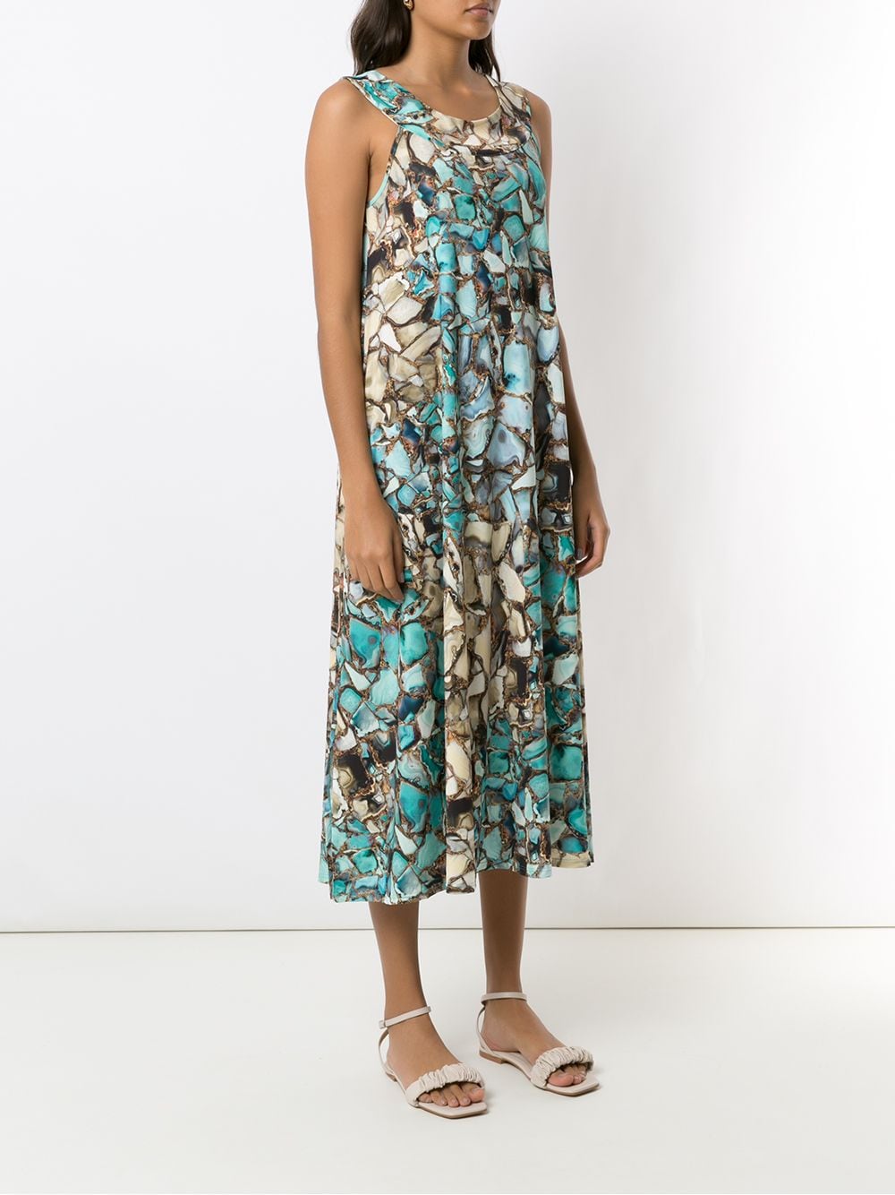 Shop Lygia & Nanny Geode Print Midi Dress In 蓝色