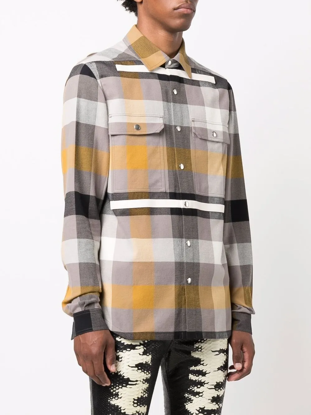 Rick Owens Plaid-Print Long-Sleeve Outer Shirt - Grey