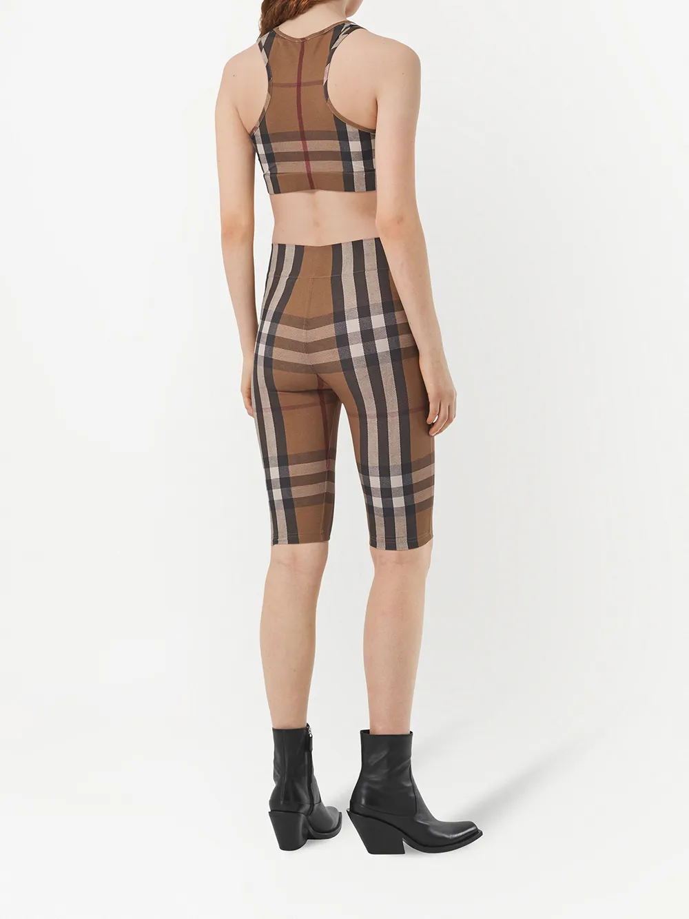 Shop Burberry Check-print Cycling Shorts In Braun