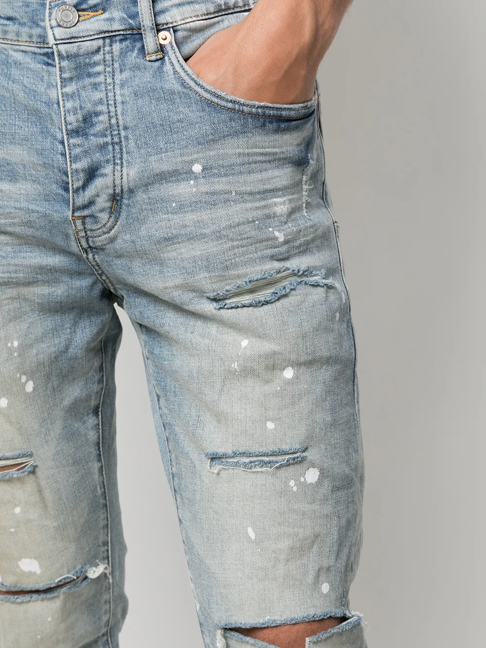 Purple Brand P001 Paint Splatter Slim-fit Jeans In Blu