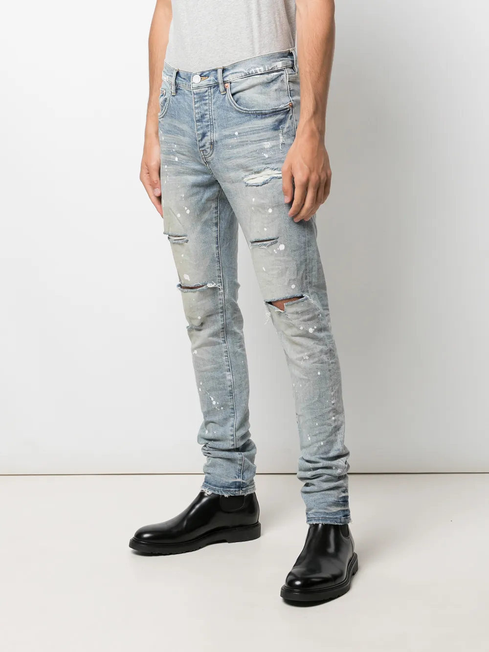 Purple Brand P001 Paint Splatter Slim-fit Jeans In Blu | ModeSens