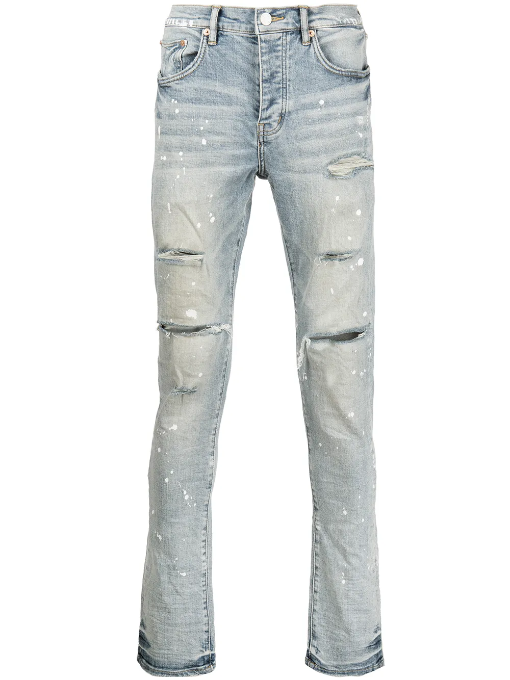 Purple Brand P001 Paint Splatter Slim-fit Jeans In Blu | ModeSens