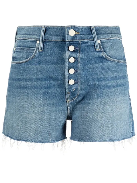 MOTHER The Pixie Dazzler frayed denim shorts