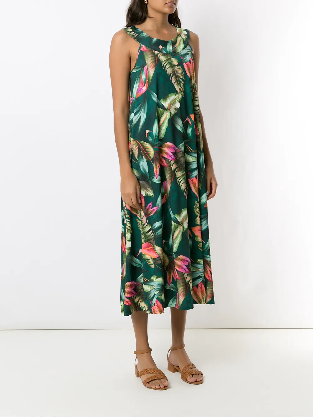 Shop Lygia & Nanny Leaf Print Midi Dress In Grün