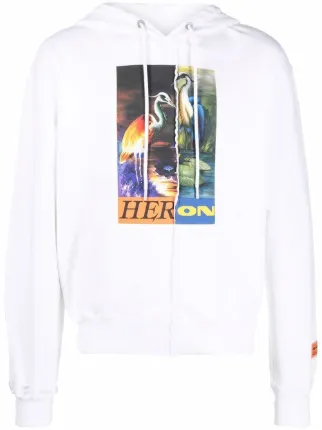 Heron Preston heron-print Cotton Hoodie | White | FARFETCH SG