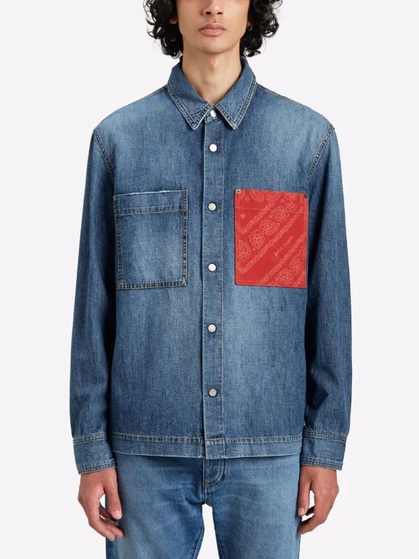 Palm Angels Bandana Print Denim Shirt 
