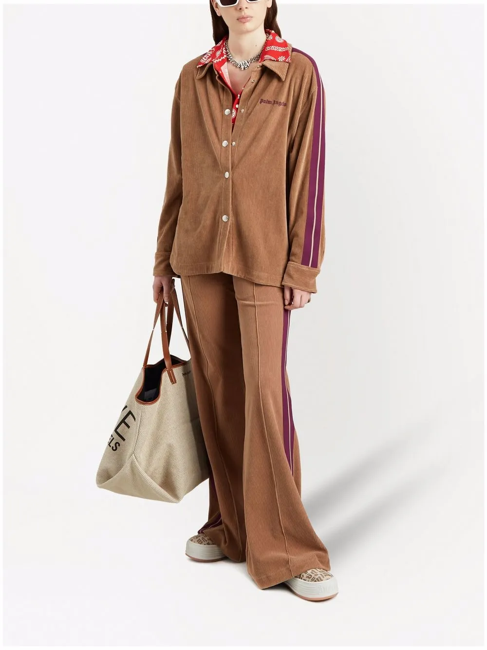 Image 2 of Palm Angels corduroy side-stripe shirt