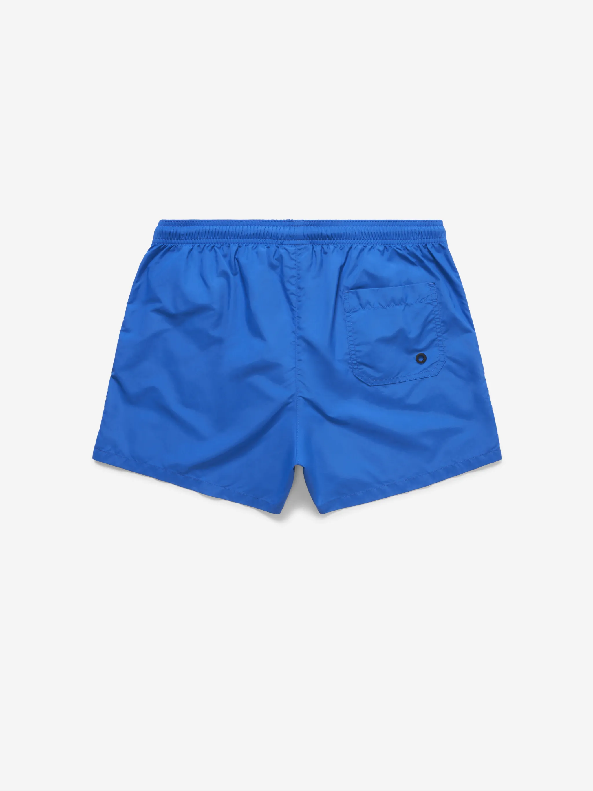 Blue drawstring swim shorts from Marcelo Burlon County of Milan featuring drawstring fastening waist, logo patch to the rear, two side slit pockets, rear patch pocket and straight hem. Be mindful to try on swimwear over your own garments..