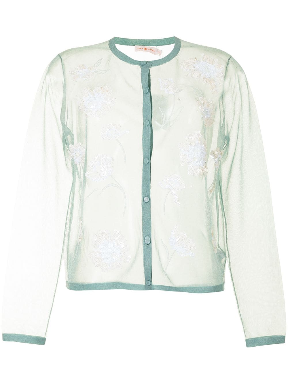 

Tory Burch floral-sequin embroidered sheer cardigan - Blue