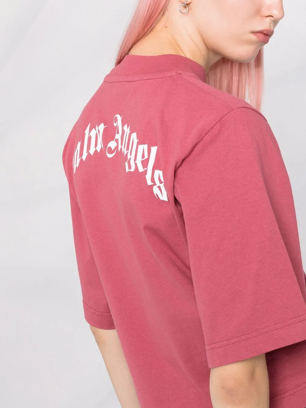 Palm Angels Logo-printed Cotton Crop T-shirt In Pink