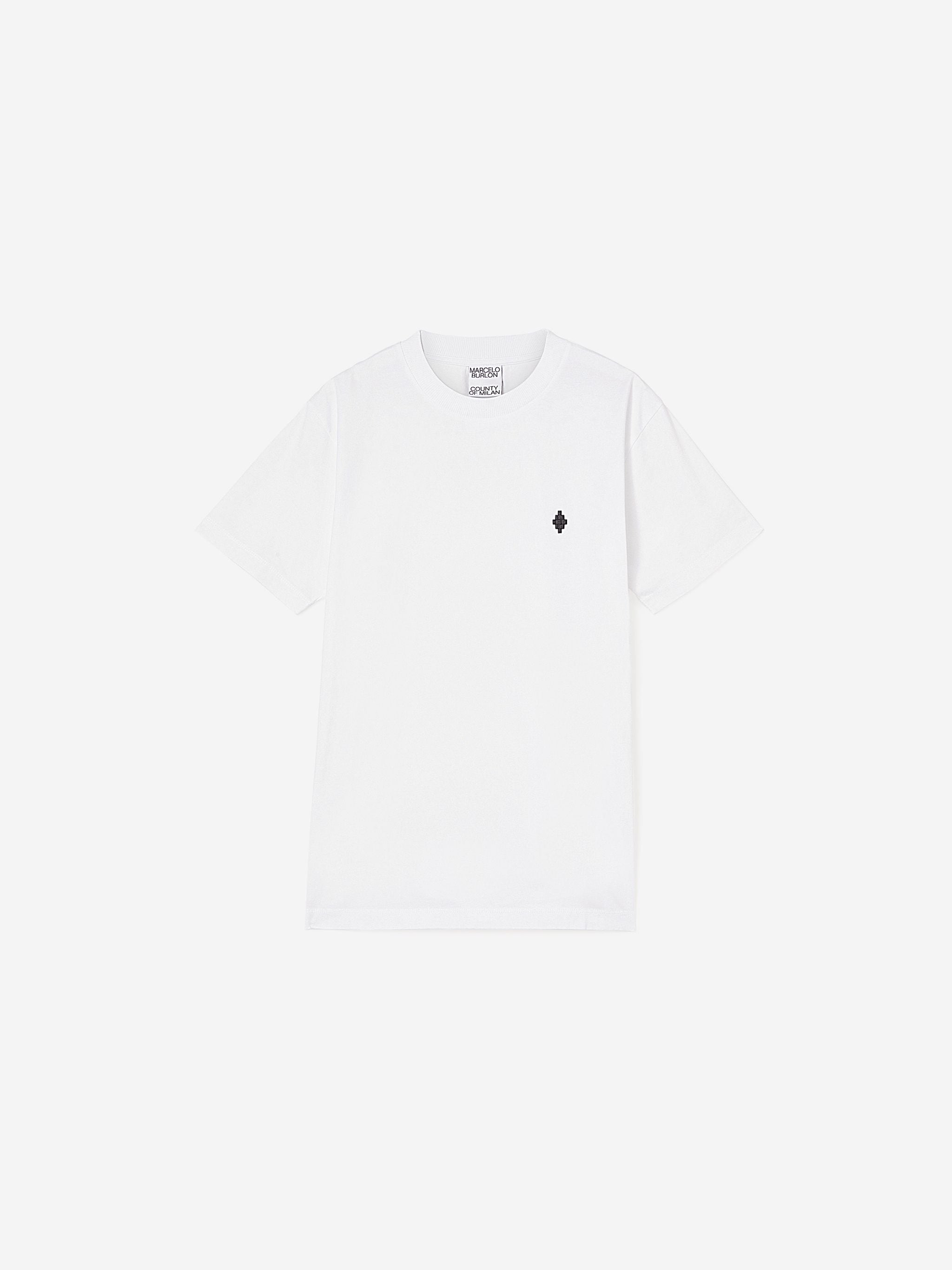 White cotton cross-motif cotton T-shirt from Marcelo Burlon County of Milan featuring signature Cross motif, round neck, short sleeves and straight hem.