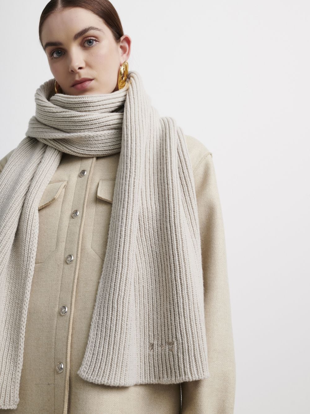 Ribbed Wool Scarf in neutrals | Off-White™ Official US