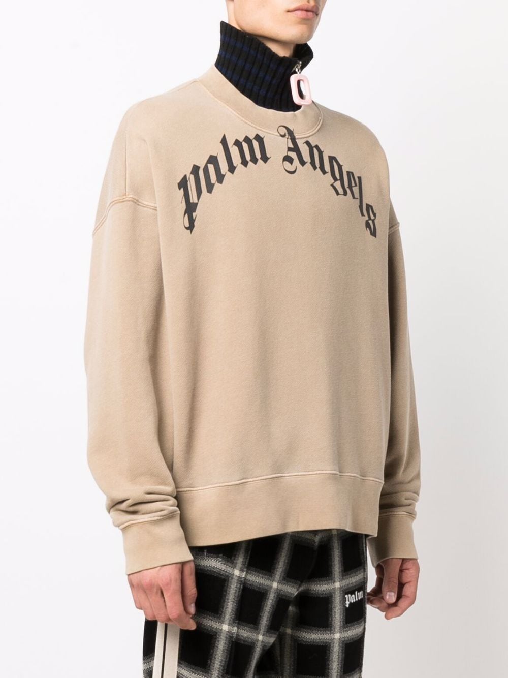 Shop Palm Angels Curved Logo Print Sweatshirt In Nude